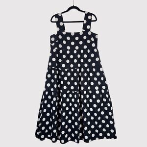 Aureum Mini Dress Black Tank Polka Dots Square Neck Tiered Smocked A Line Large